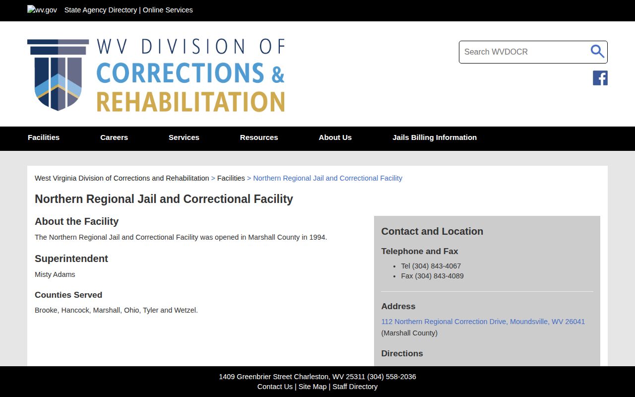 Northern Regional Jail and Correctional Facility release records source