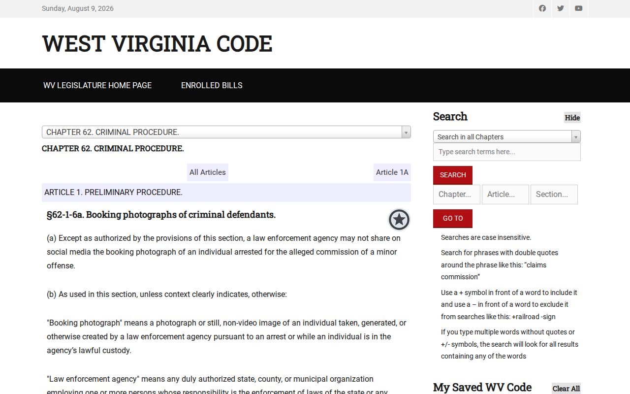 West Virginia booking-photo law for Marshall County released inmate mugshots